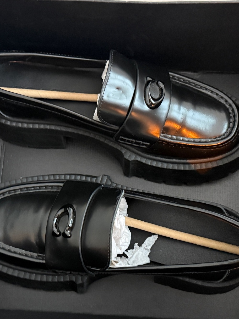 Coach Black Leather Women's Lug Sole Penny Loafers